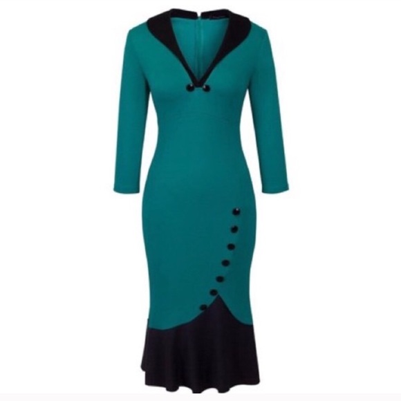 πFISH TAIL V NECK DRESS π - Picture 2 of 4